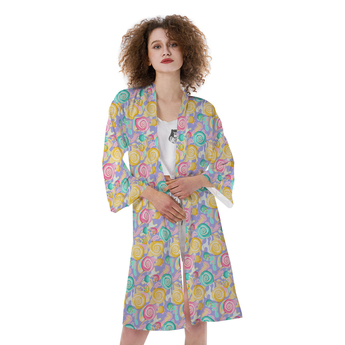Lollipop Swirl Colorful Print Pattern Kimono-grizzshop