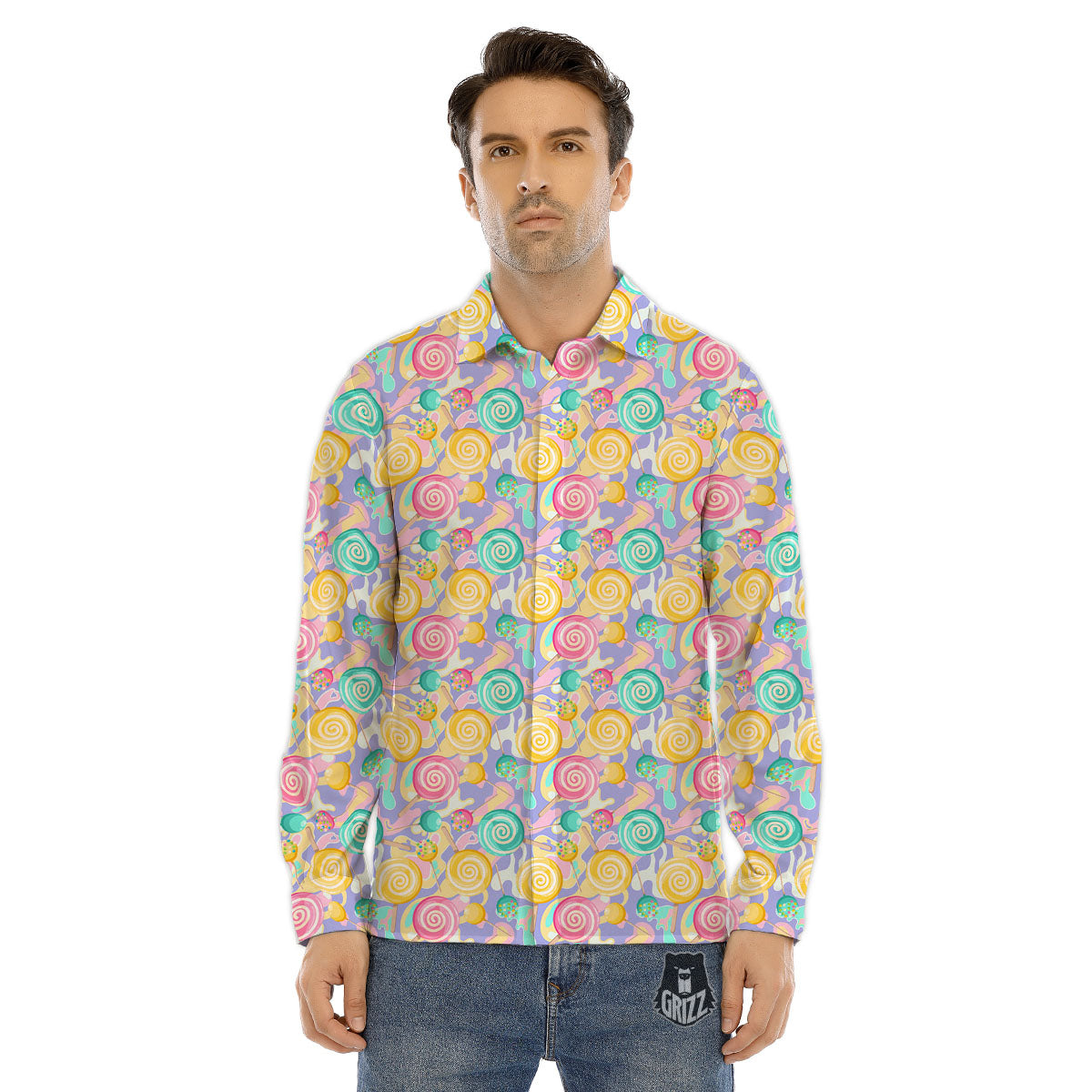 Lollipop Swirl Colorful Print Pattern Men's Dress Shirts-grizzshop