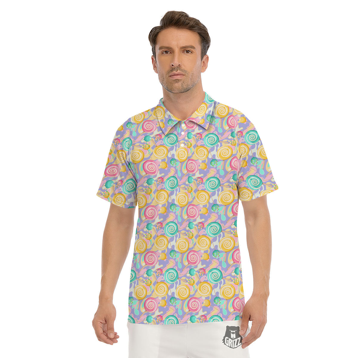 Lollipop Swirl Colorful Print Pattern Men's Golf Shirts-grizzshop