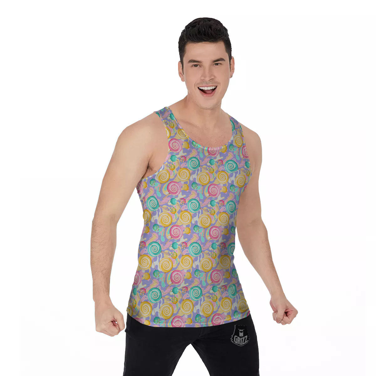 Lollipop Swirl Colorful Print Pattern Men's Tank Top-grizzshop