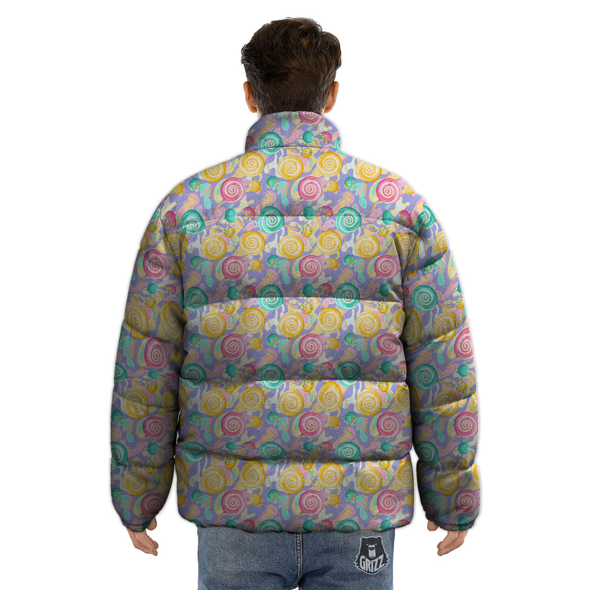 Lollipop Swirl Colorful Print Pattern Puffer Jacket-grizzshop