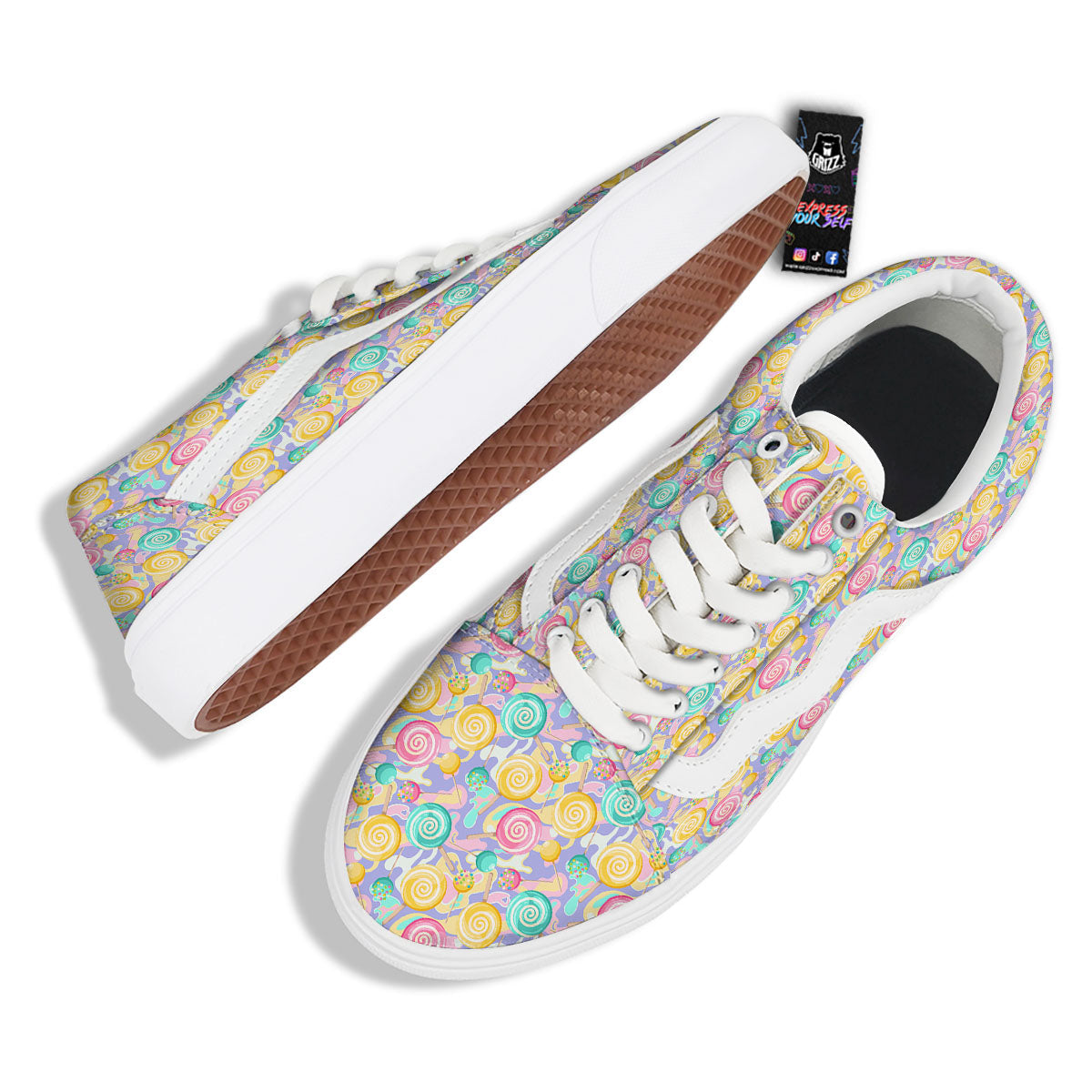 Lollipop Swirl Colorful Print Pattern Skate Shoes-grizzshop