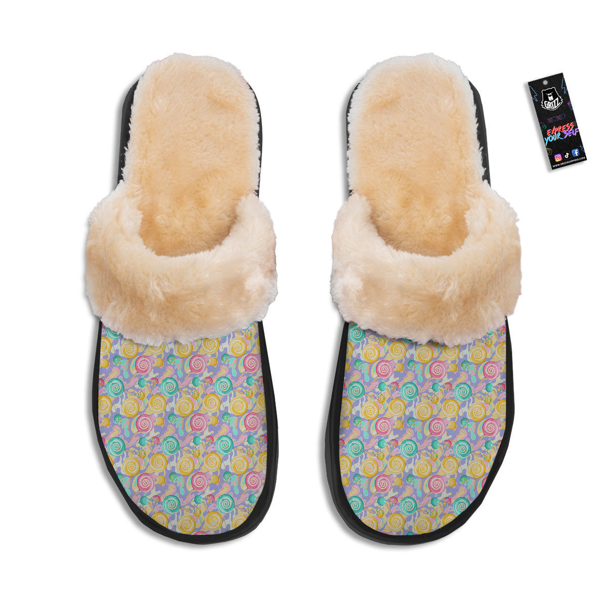 Lollipop Swirl Colorful Print Pattern Slippers-grizzshop