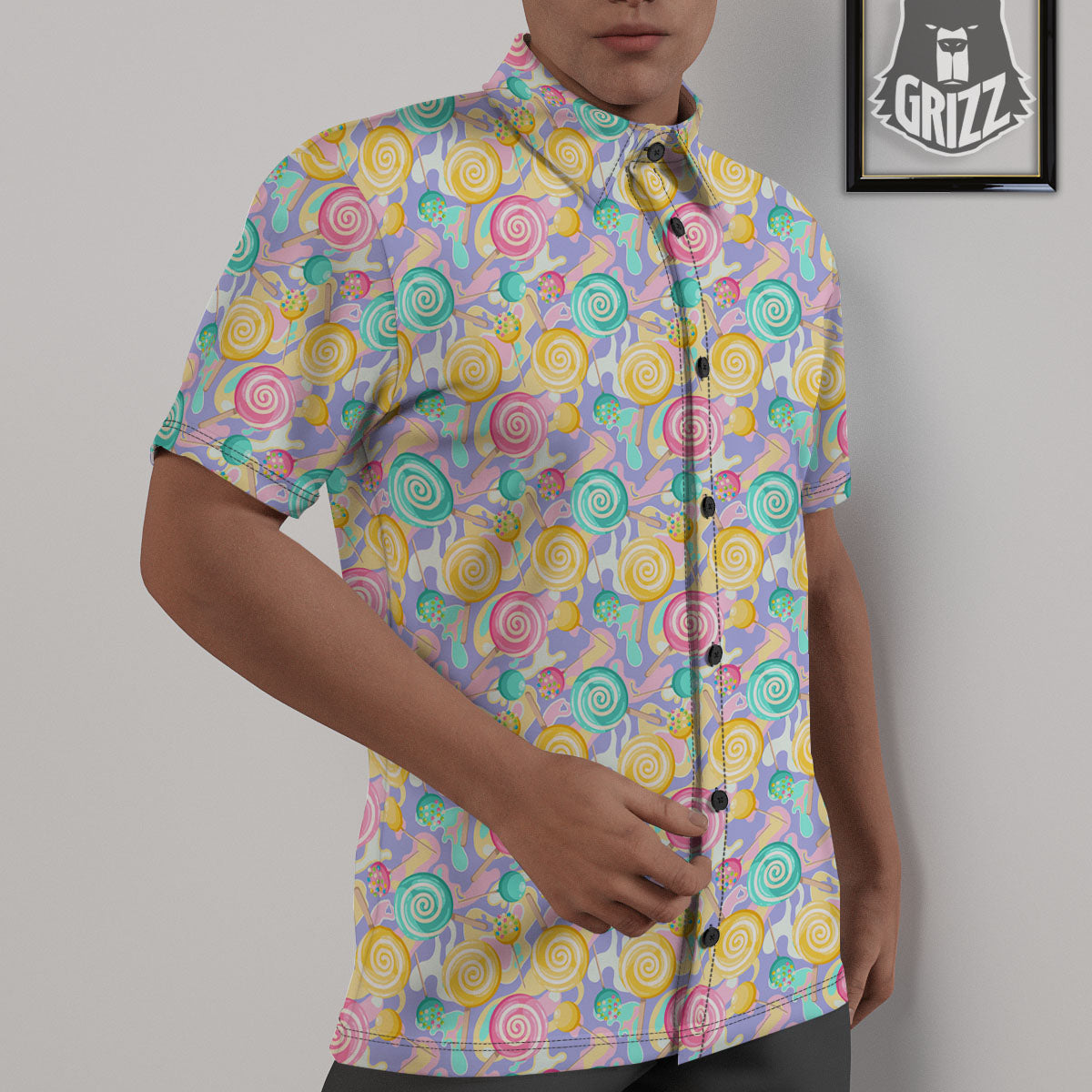 Lollipop Swirl Colorful Print Pattern Untucked Shirts-grizzshop