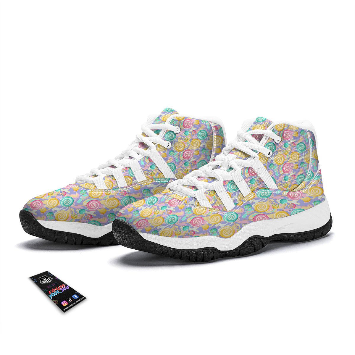 Lollipop Swirl Colorful Print Pattern White Bball Shoes-grizzshop