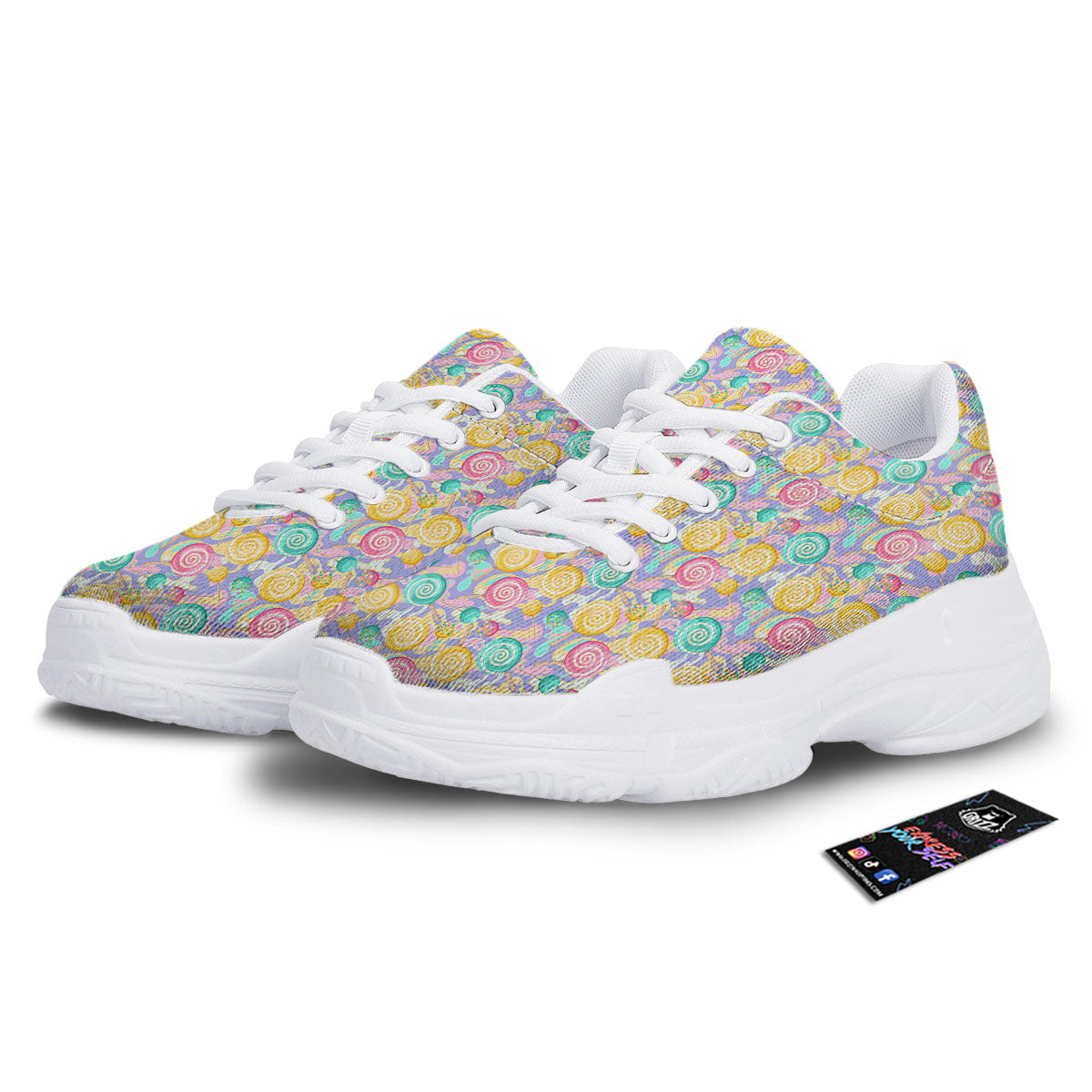 Lollipop Swirl Colorful Print Pattern White Chunky Shoes-grizzshop