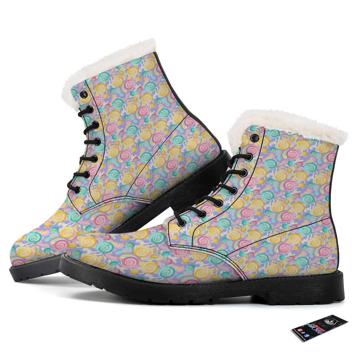 Lollipop Swirl Colorful Print Pattern Winter Boots-grizzshop