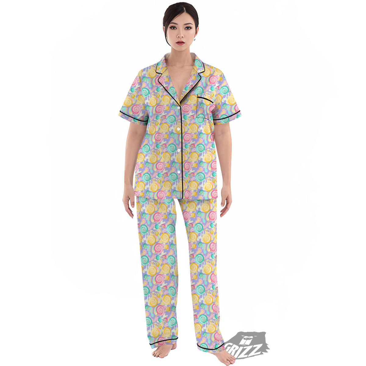 Lollipop Swirl Colorful Print Pattern Women's Pajamas Set-grizzshop