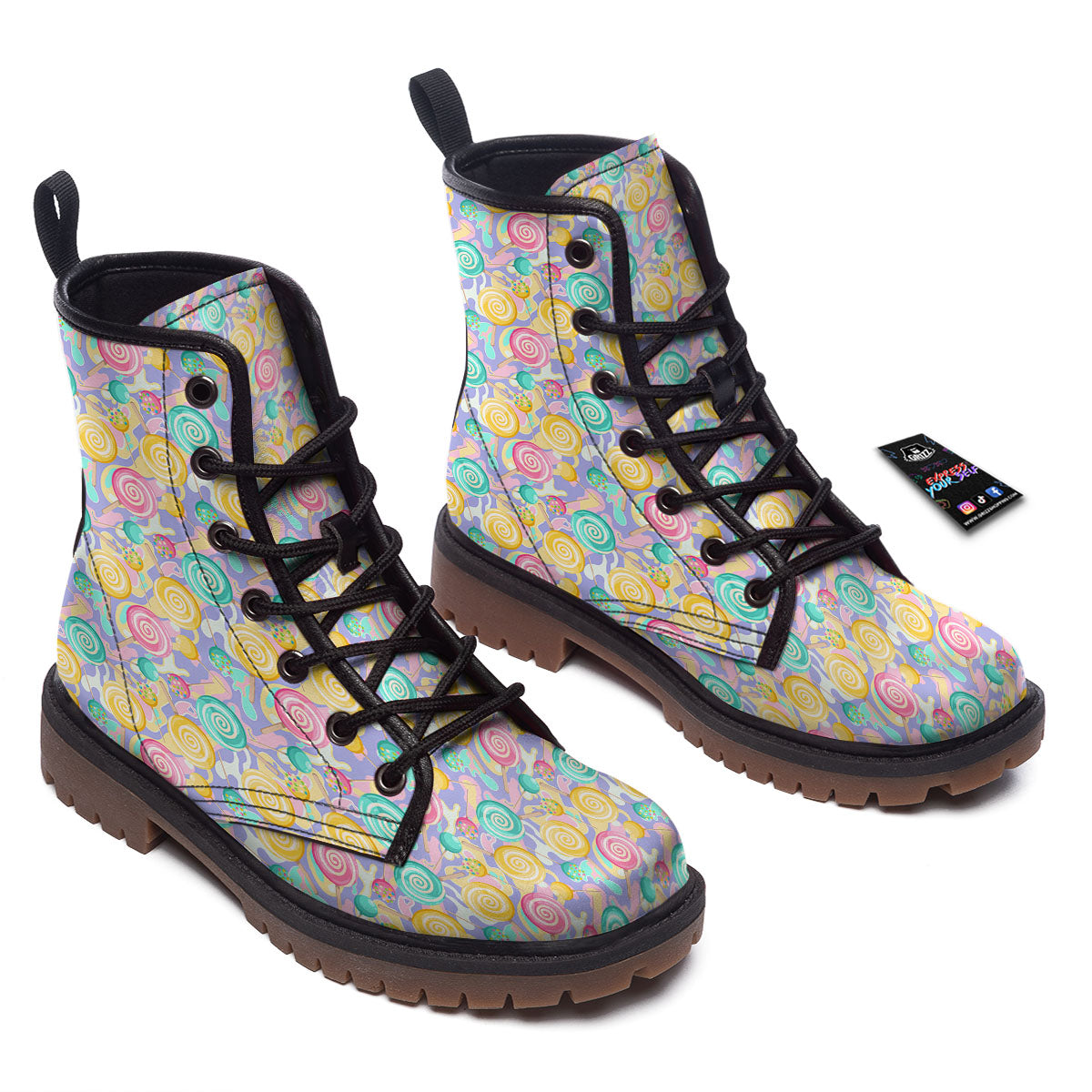 Lollipop Swirl Colorful Print Pattern Work Boots-grizzshop