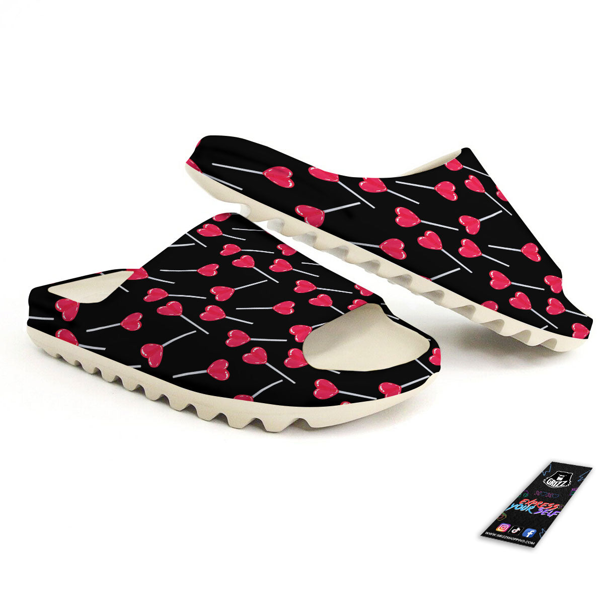 Lollipop Red Heart Print Pattern Sandals-grizzshop