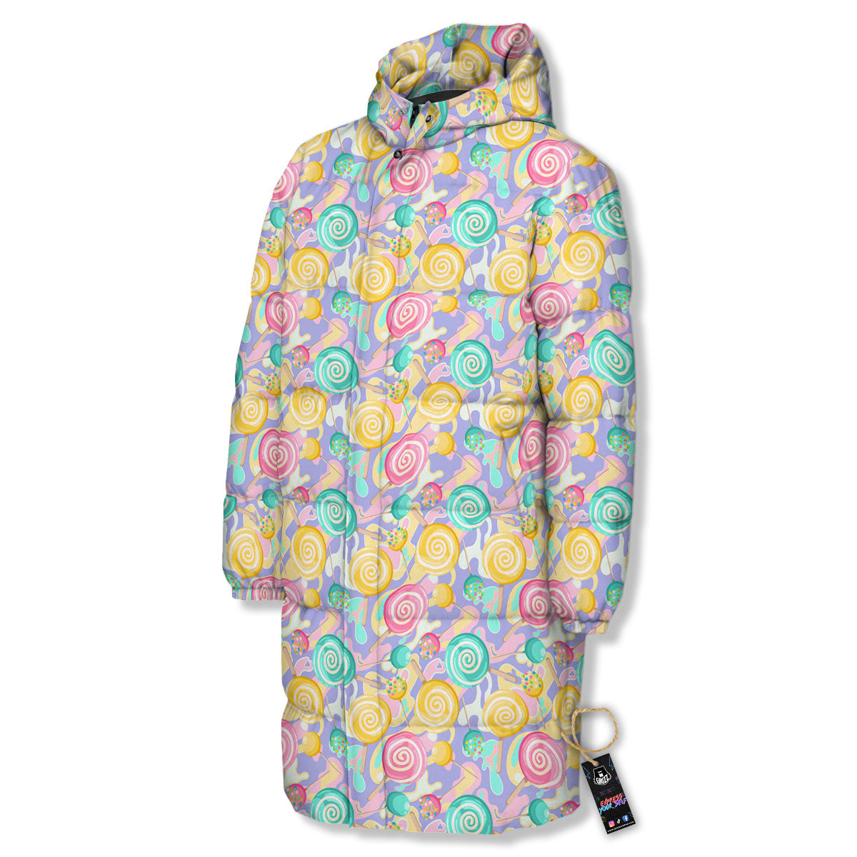 Lollipop Swirl Colorful Print Pattern Long Down Jacket