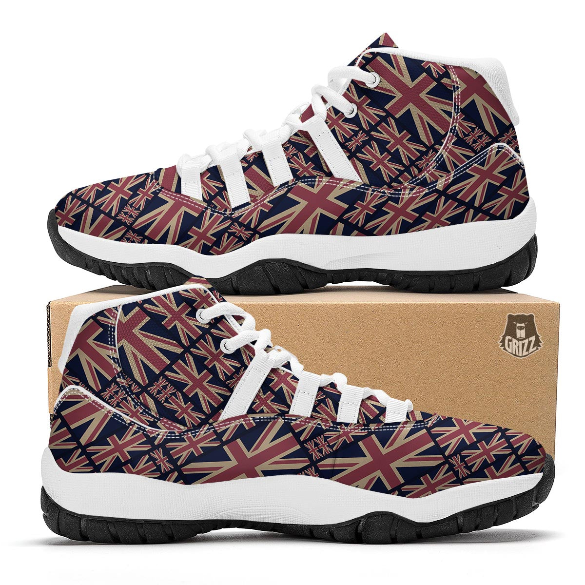 London British Flag Pattern Print White Bball Shoes-grizzshop