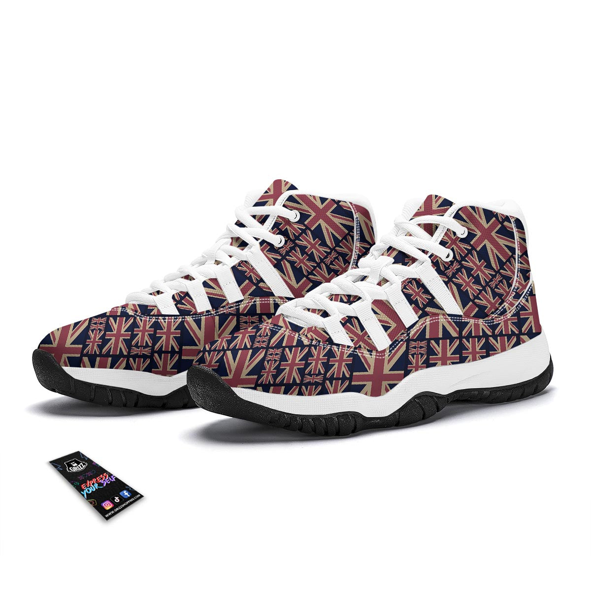 London British Flag Pattern Print White Bball Shoes-grizzshop