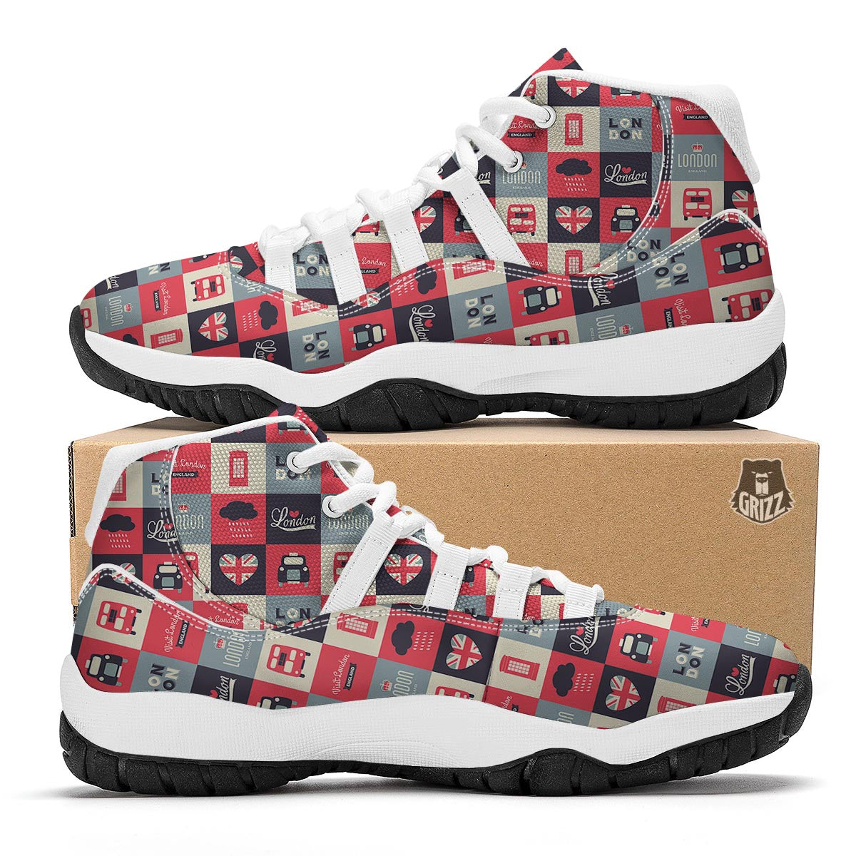 London Lover Pattern Print White Bball Shoes-grizzshop