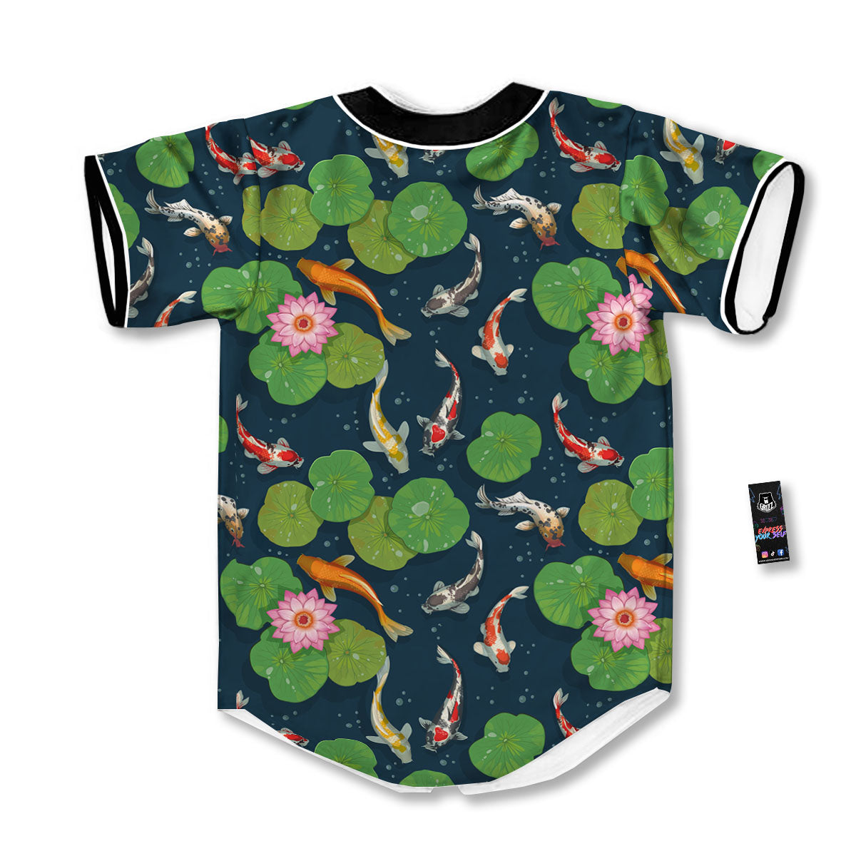 Lotus And Koi Carp Print Pattern Baseball Jersey-grizzshop