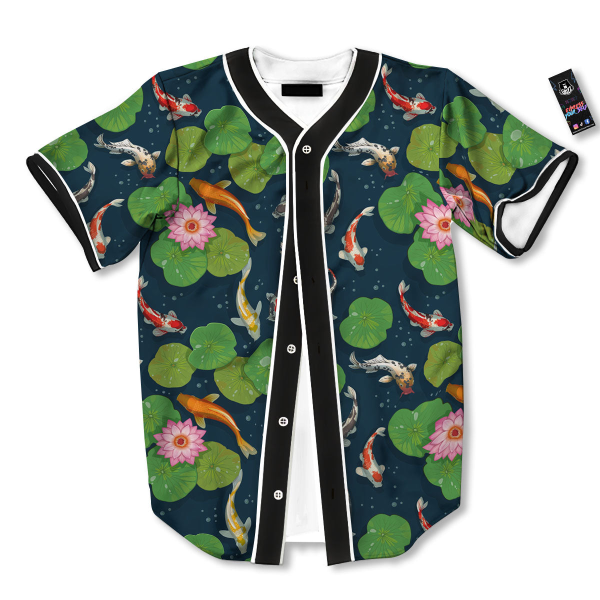 Lotus And Koi Carp Print Pattern Baseball Jersey-grizzshop