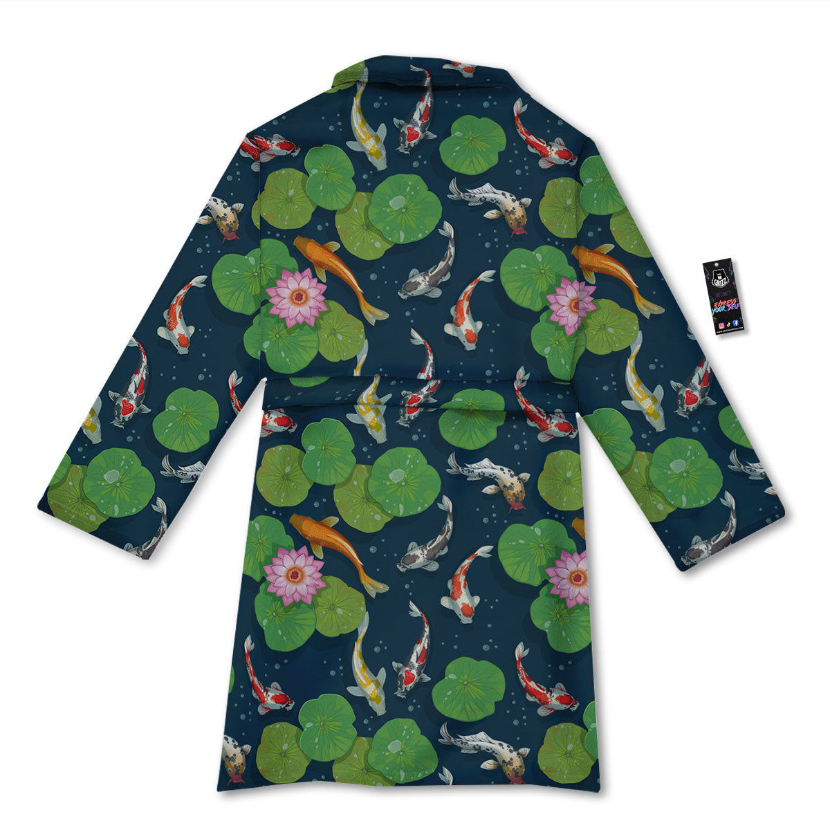 Lotus And Koi Carp Print Pattern Bathrobe-grizzshop