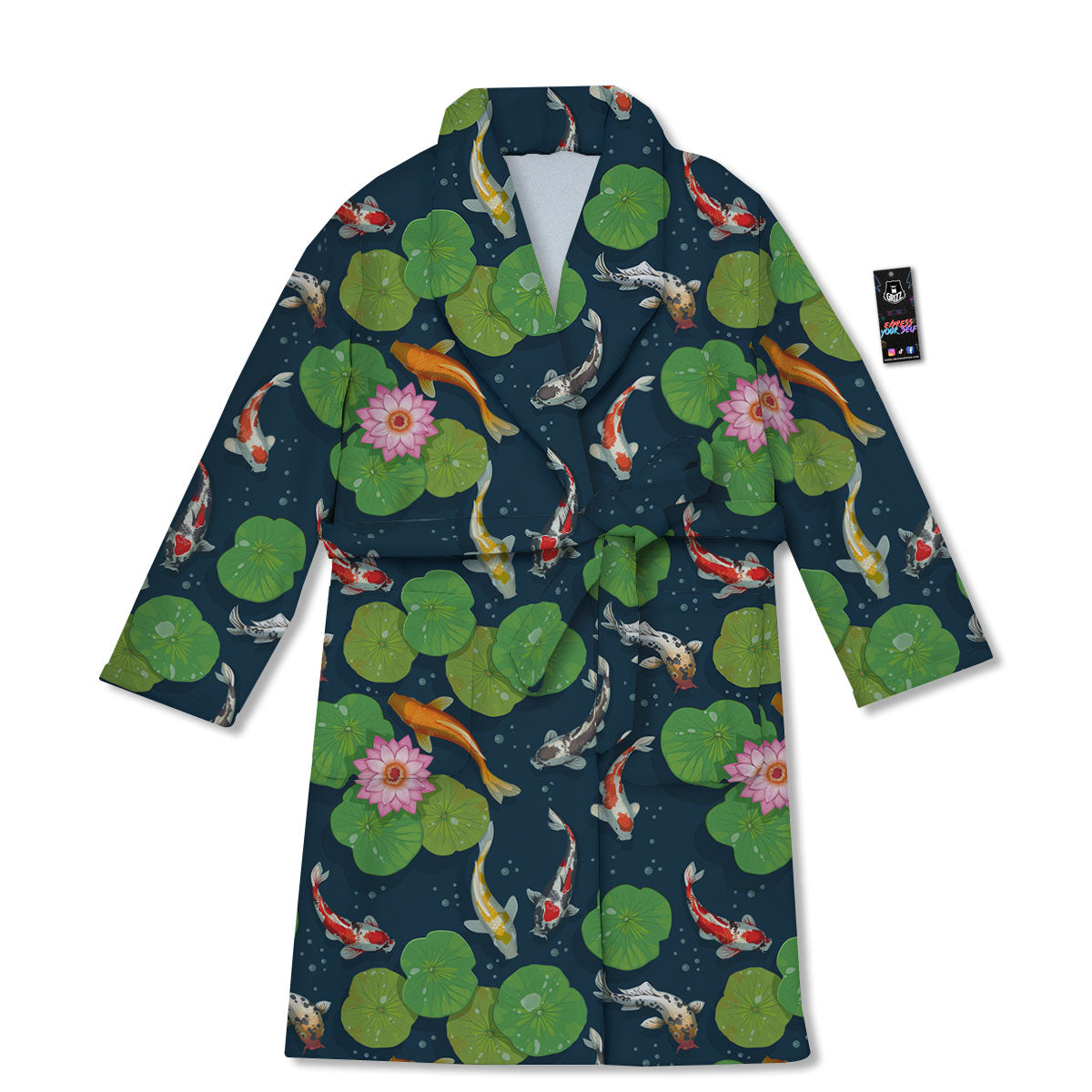 Lotus And Koi Carp Print Pattern Bathrobe-grizzshop