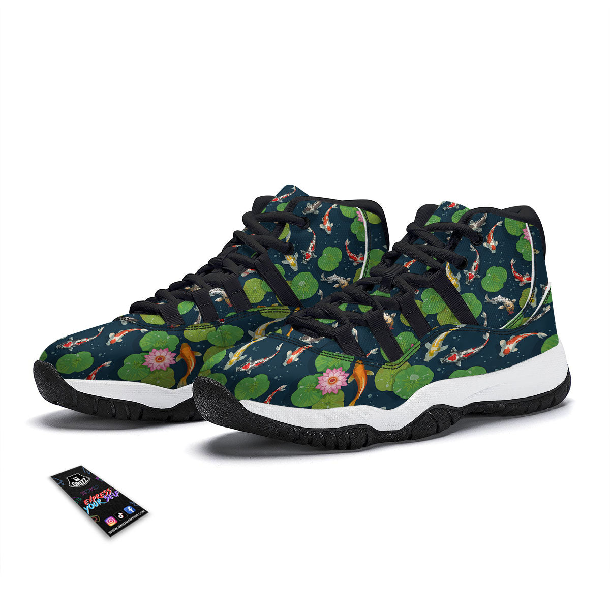 Lotus And Koi Carp Print Pattern Black Bball Shoes-grizzshop