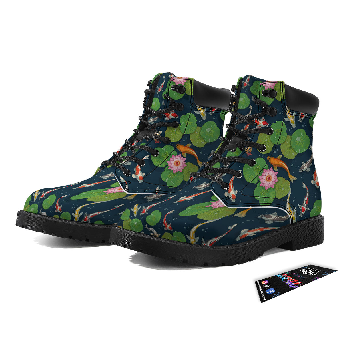 Lotus And Koi Carp Print Pattern Boots-grizzshop