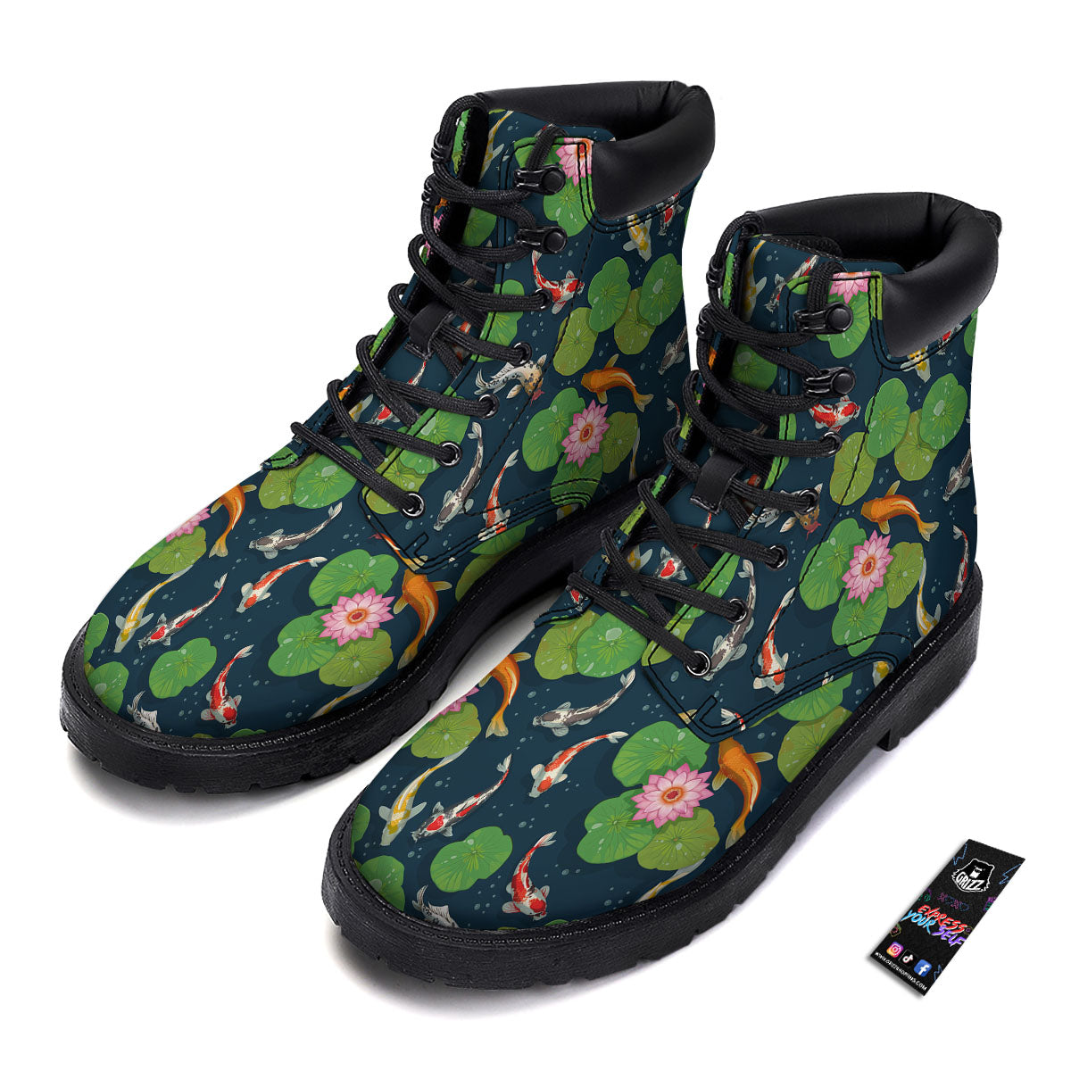 Lotus And Koi Carp Print Pattern Boots-grizzshop