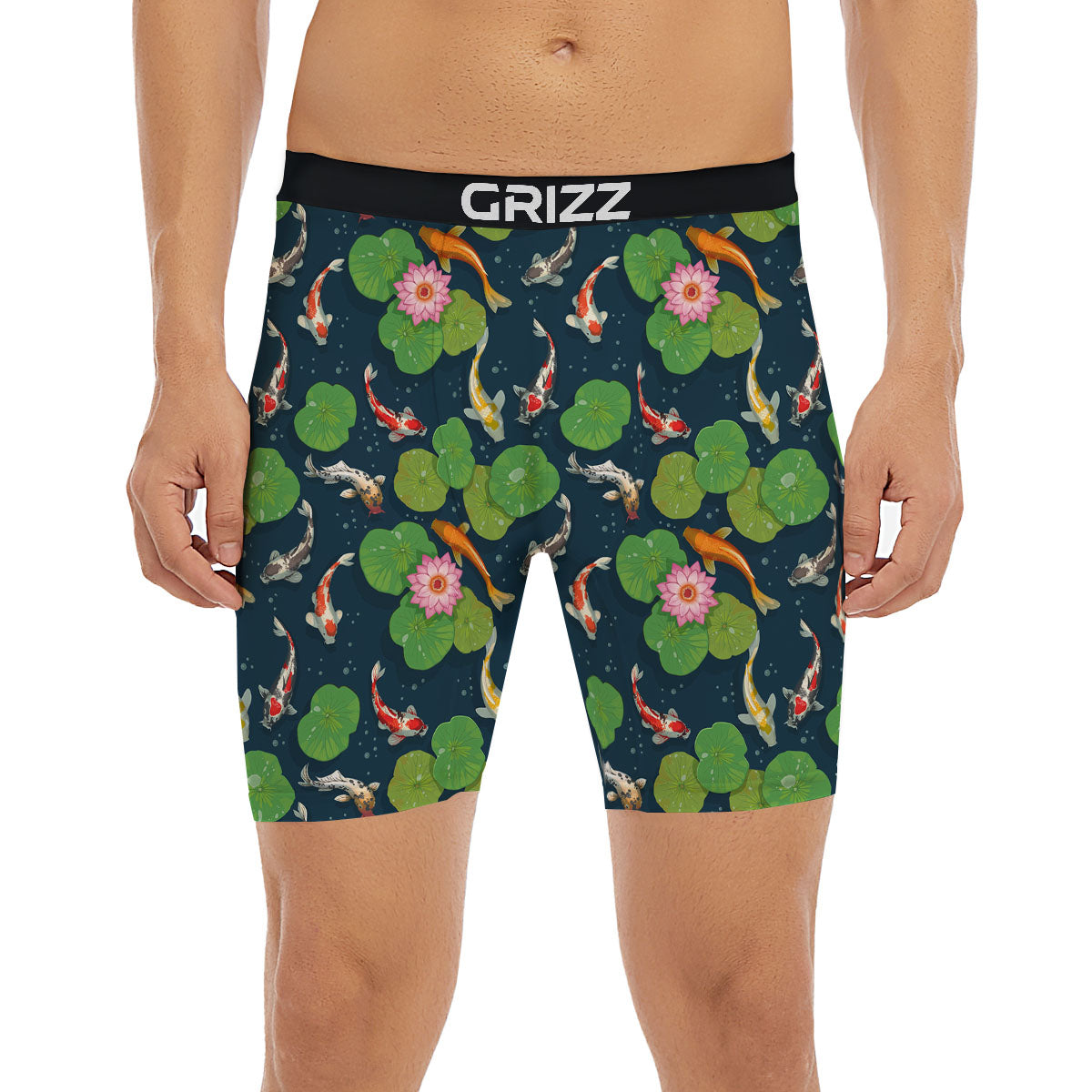 Lotus And Koi Carp Print Pattern Boxer Briefs-grizzshop
