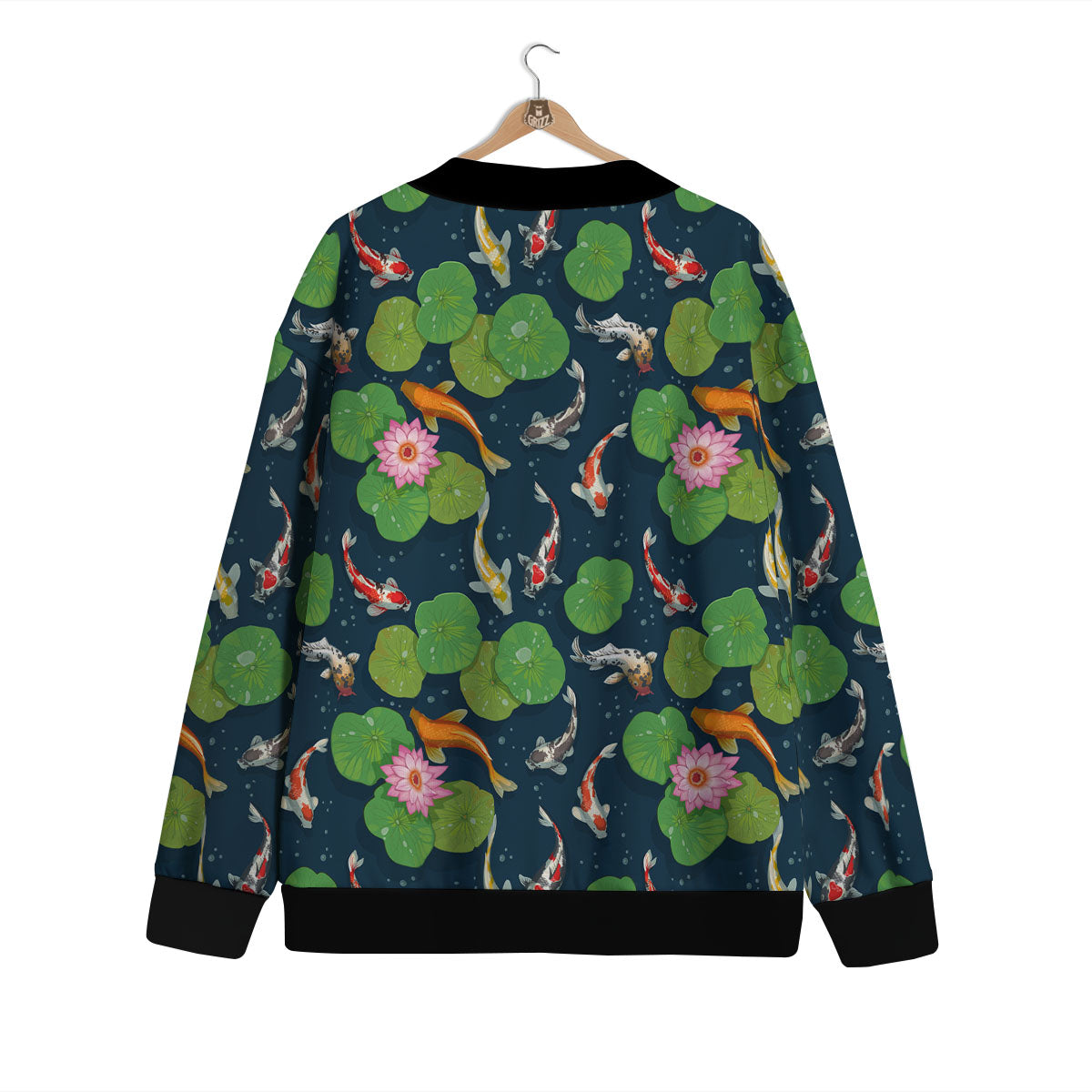 Lotus And Koi Carp Print Pattern Cardigan-grizzshop