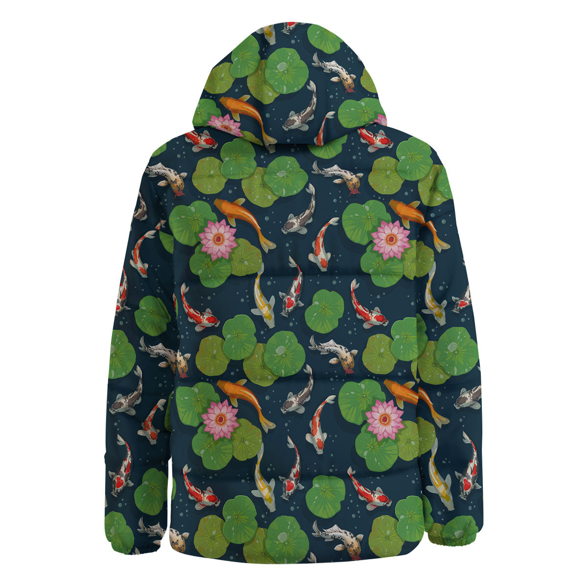 Lotus And Koi Carp Print Pattern Down Jacket-grizzshop