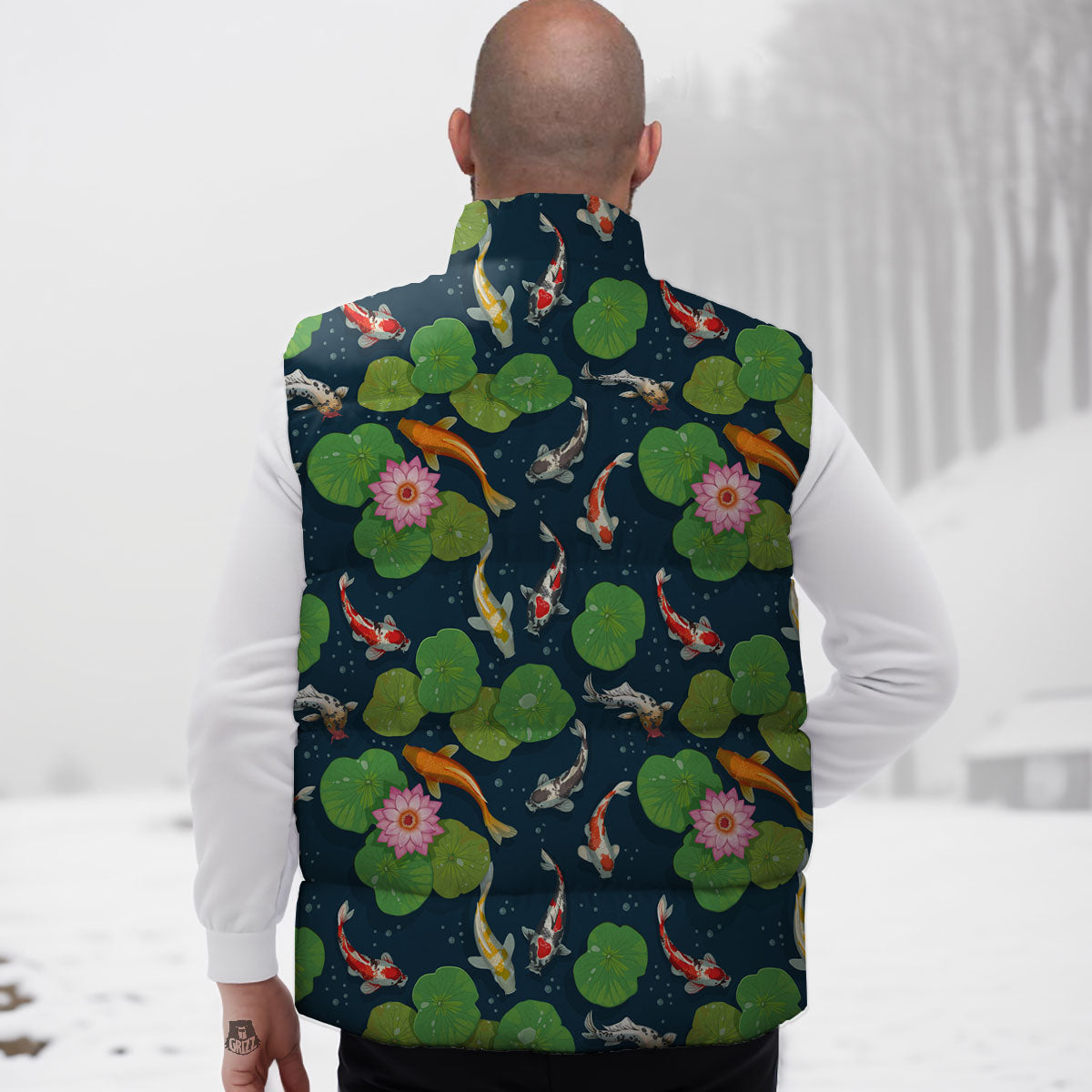 Lotus And Koi Carp Print Pattern Down Vest