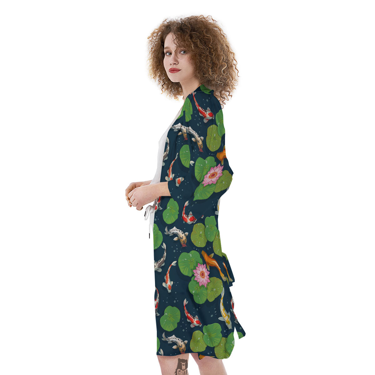 Lotus And Koi Carp Print Pattern Kimono-grizzshop