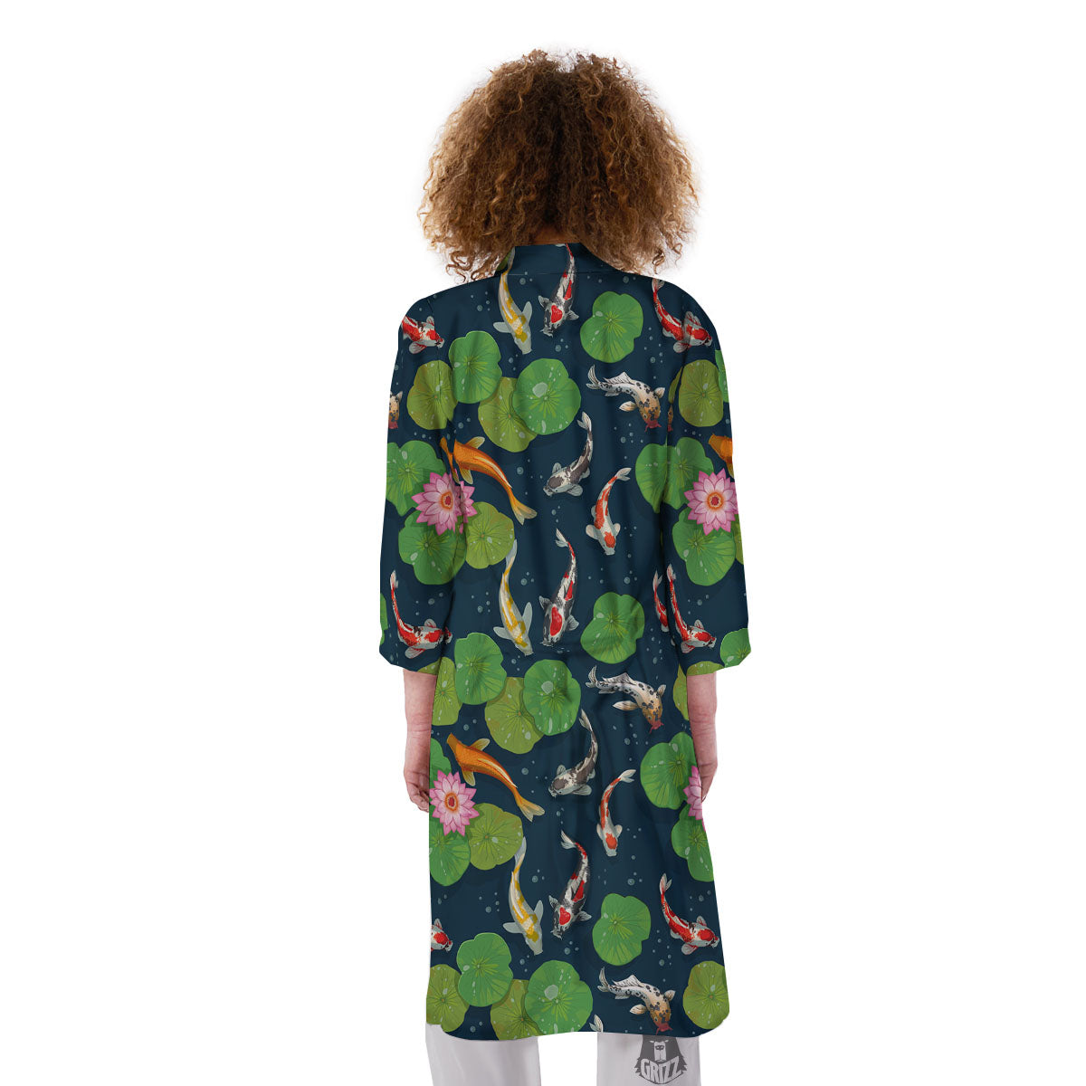 Lotus And Koi Carp Print Pattern Kimono-grizzshop