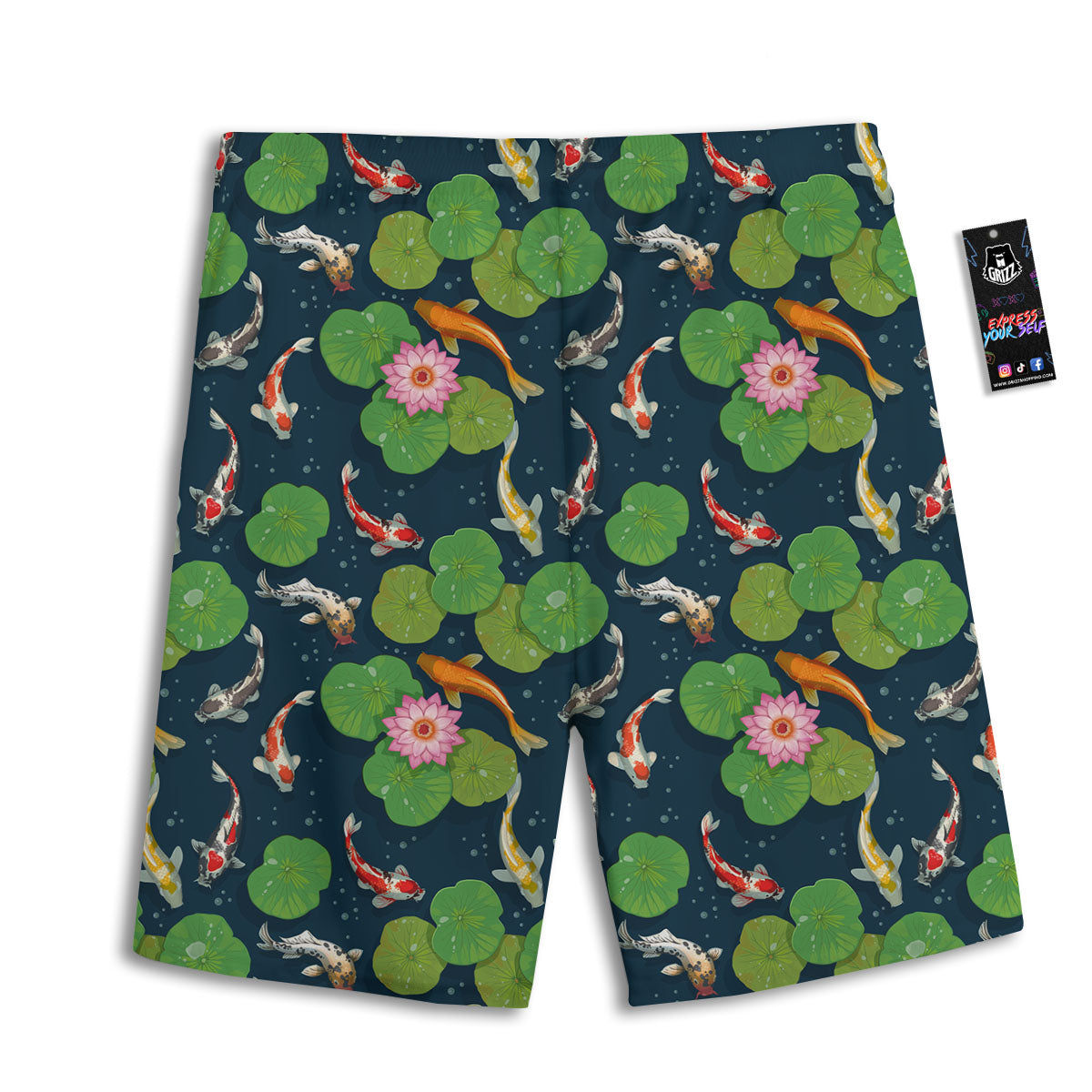 Lotus And Koi Carp Print Pattern Men's Athletic Shorts