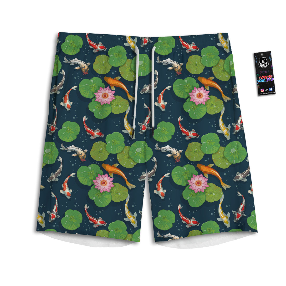 Lotus And Koi Carp Print Pattern Men's Athletic Shorts