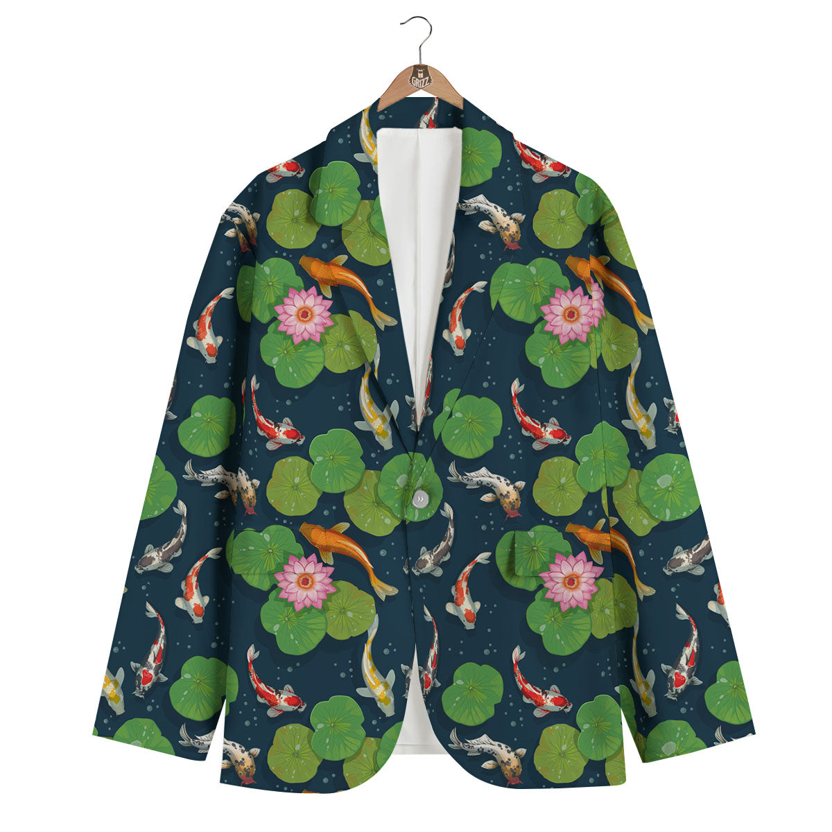 Lotus And Koi Carp Print Pattern Men's Blazer-grizzshop