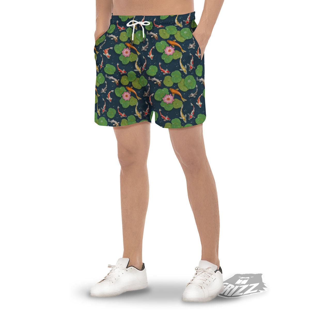 Lotus And Koi Carp Print Pattern Men's Gym Shorts-grizzshop