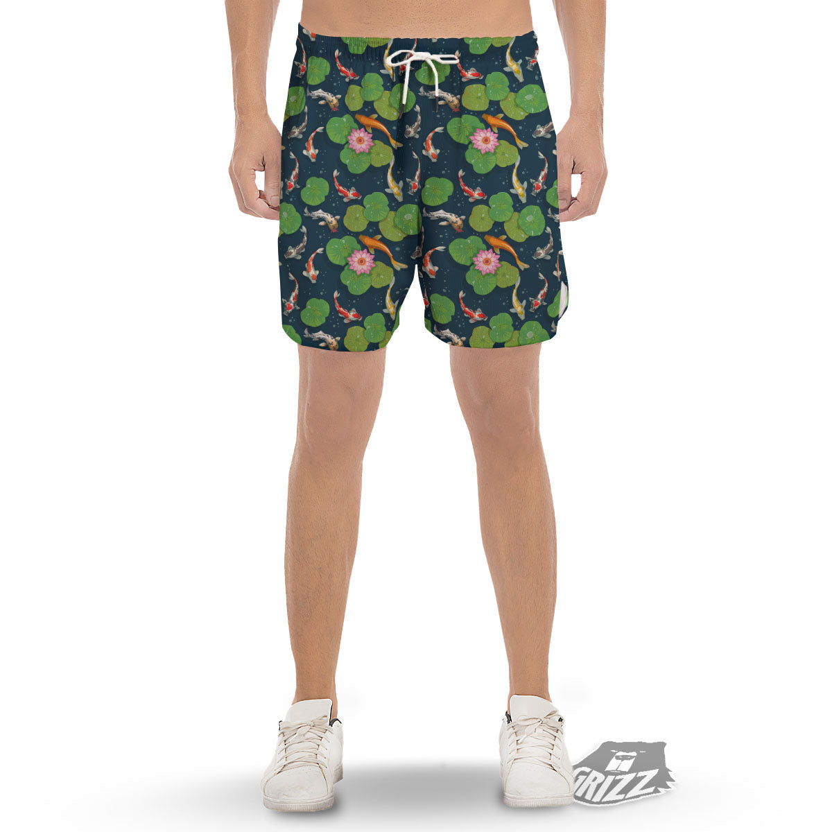 Lotus And Koi Carp Print Pattern Men's Gym Shorts-grizzshop
