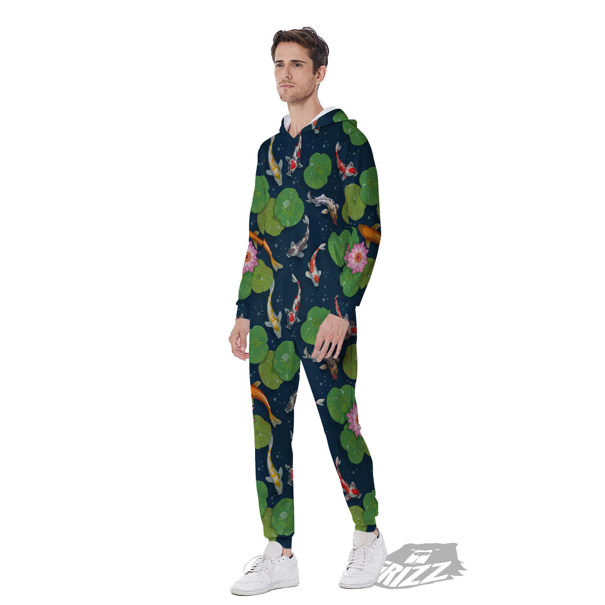 Lotus And Koi Carp Print Pattern Men's Jumpsuit-grizzshop