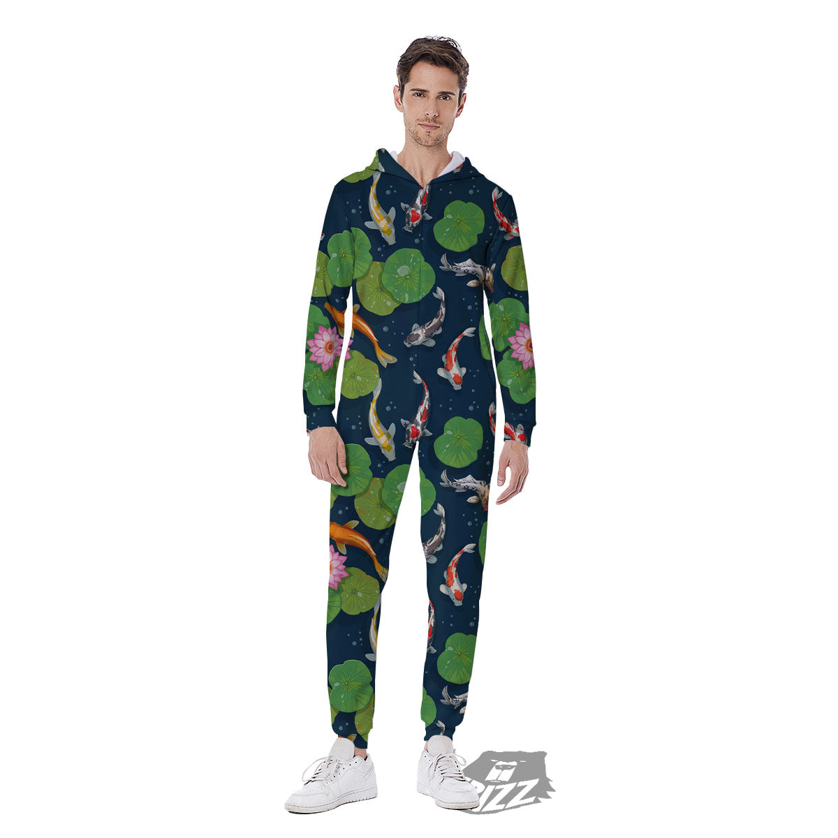 Lotus And Koi Carp Print Pattern Men's Jumpsuit-grizzshop