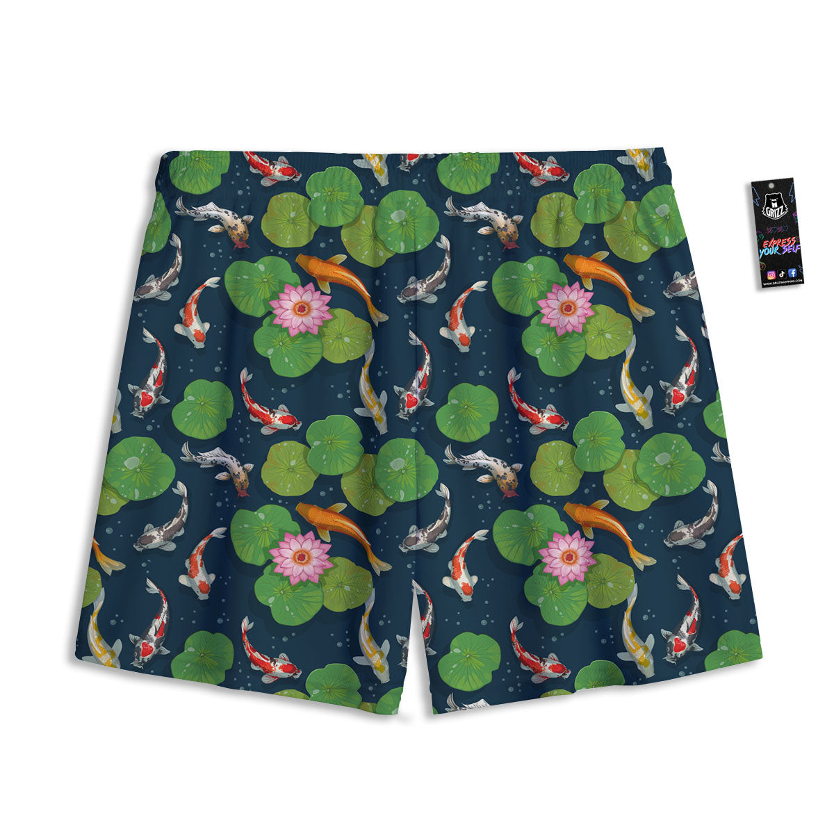 Lotus And Koi Carp Print Pattern Mesh Shorts