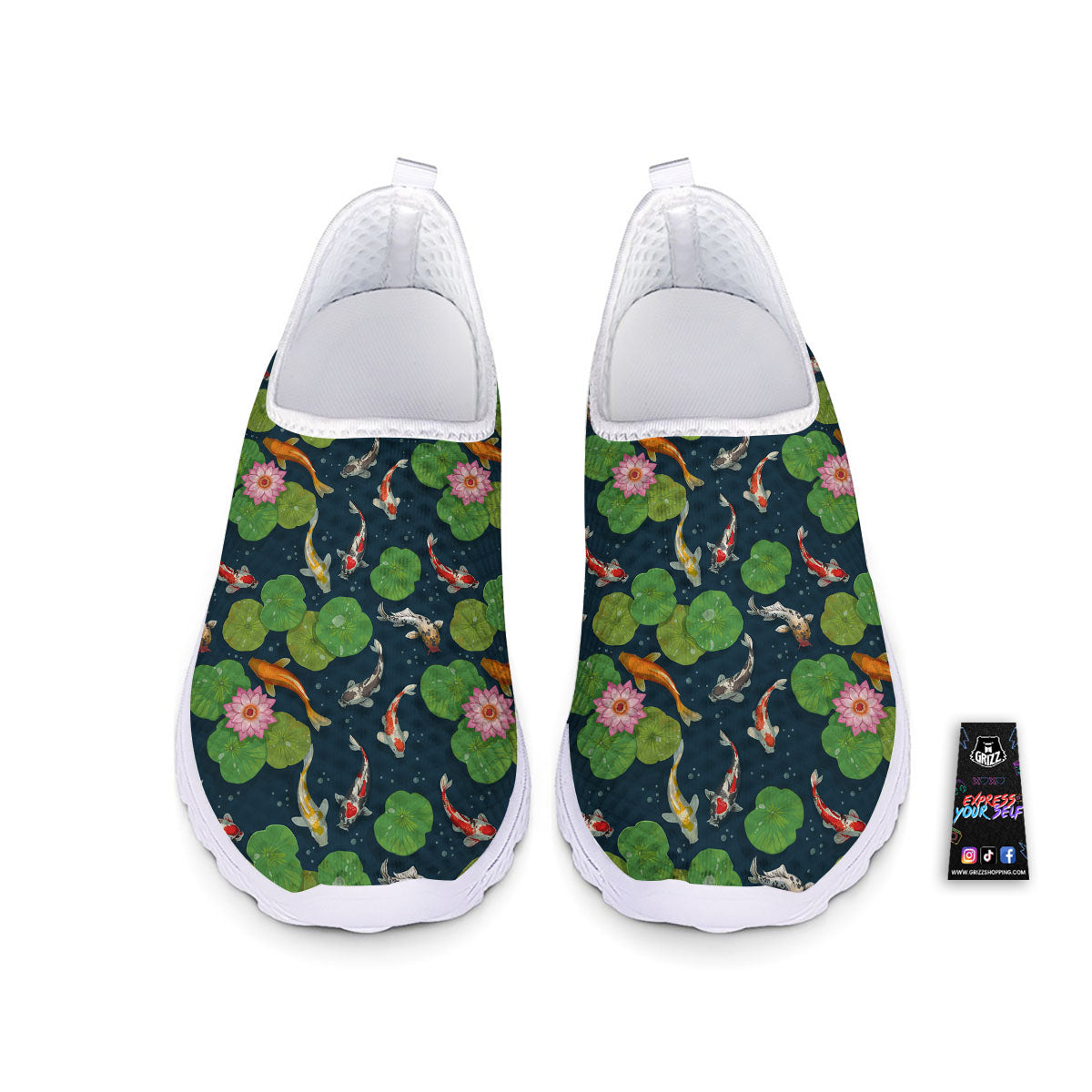 Lotus And Koi Carp Print Pattern Nurse Shoes-grizzshop