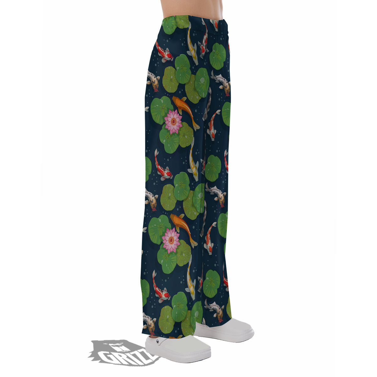 Lotus And Koi Carp Print Pattern Pajama Pants-grizzshop