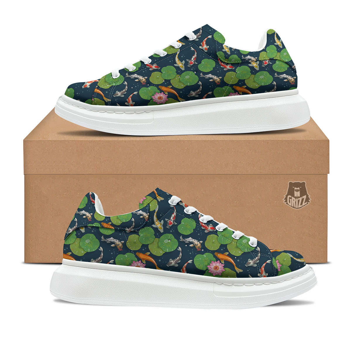 Lotus And Koi Carp Print Pattern Platform Shoes-grizzshop
