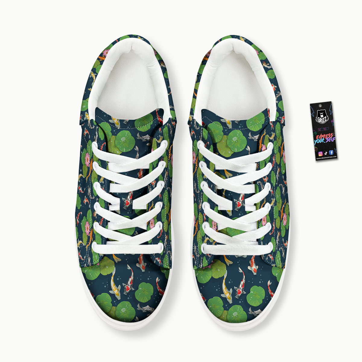 Lotus And Koi Carp Print Pattern Platform Shoes-grizzshop
