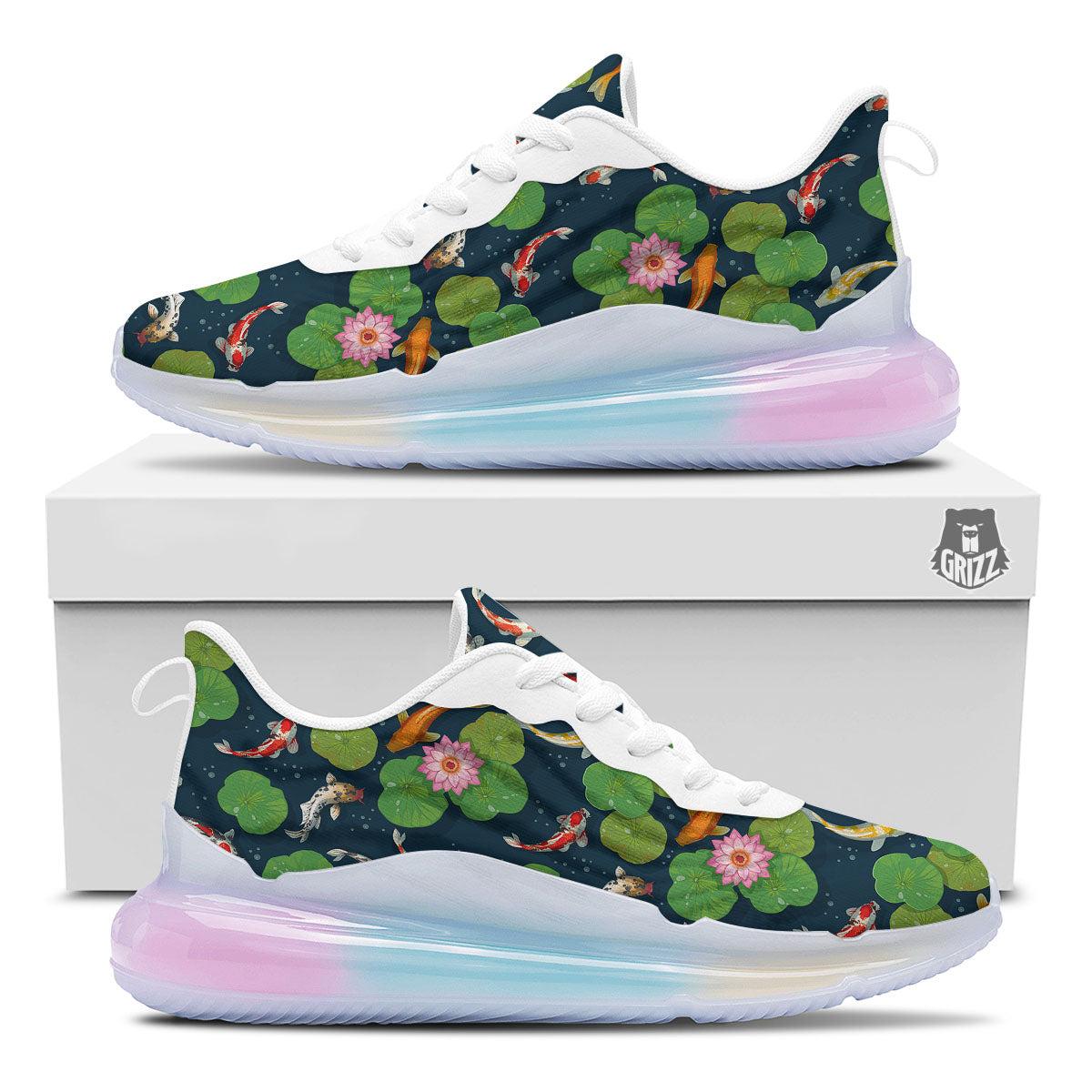Lotus And Koi Carp Print Pattern Running Sneakers-grizzshop