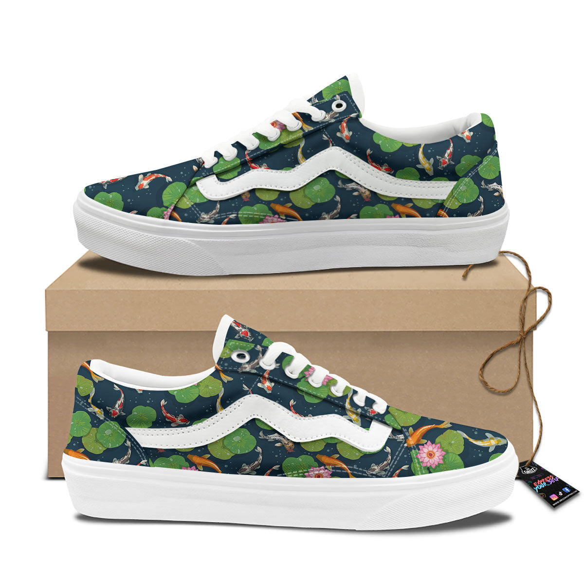 Lotus And Koi Carp Print Pattern Skate Shoes-grizzshop