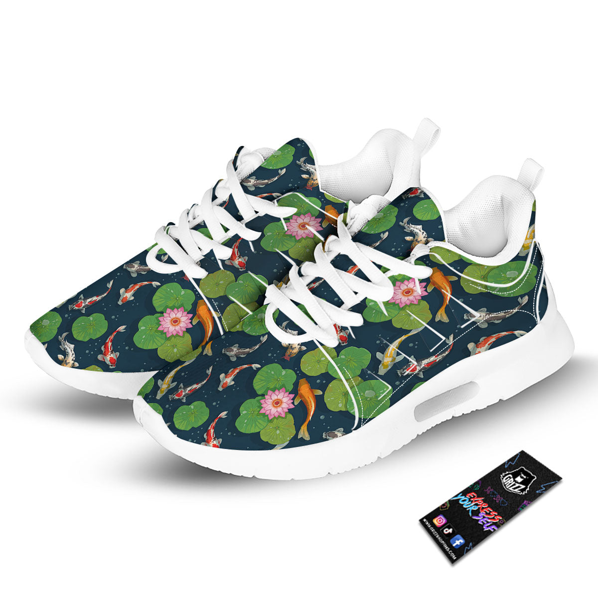Lotus And Koi Carp Print Pattern Tennis Shoes-grizzshop