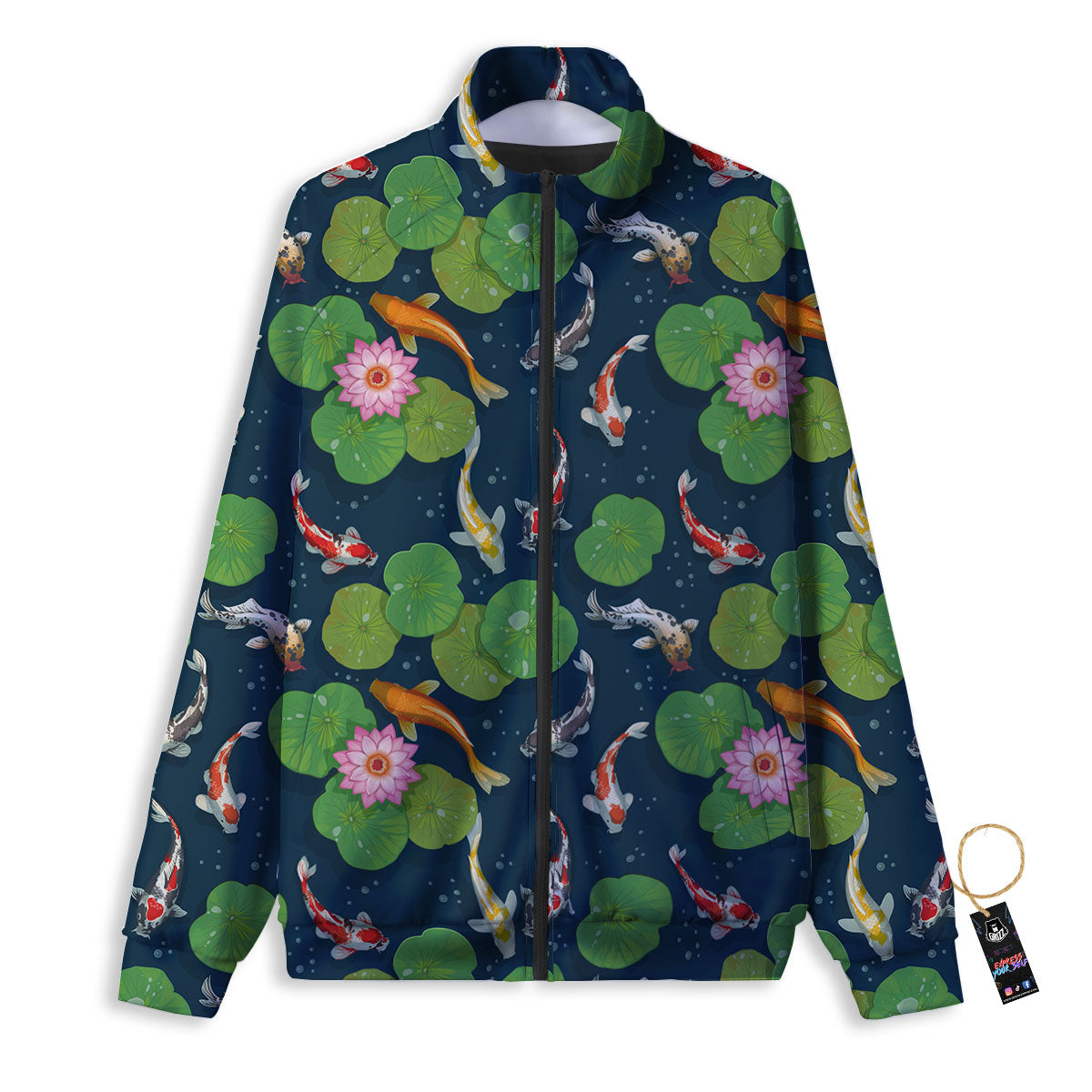 Lotus And Koi Carp Print Pattern Track Jacket-grizzshop