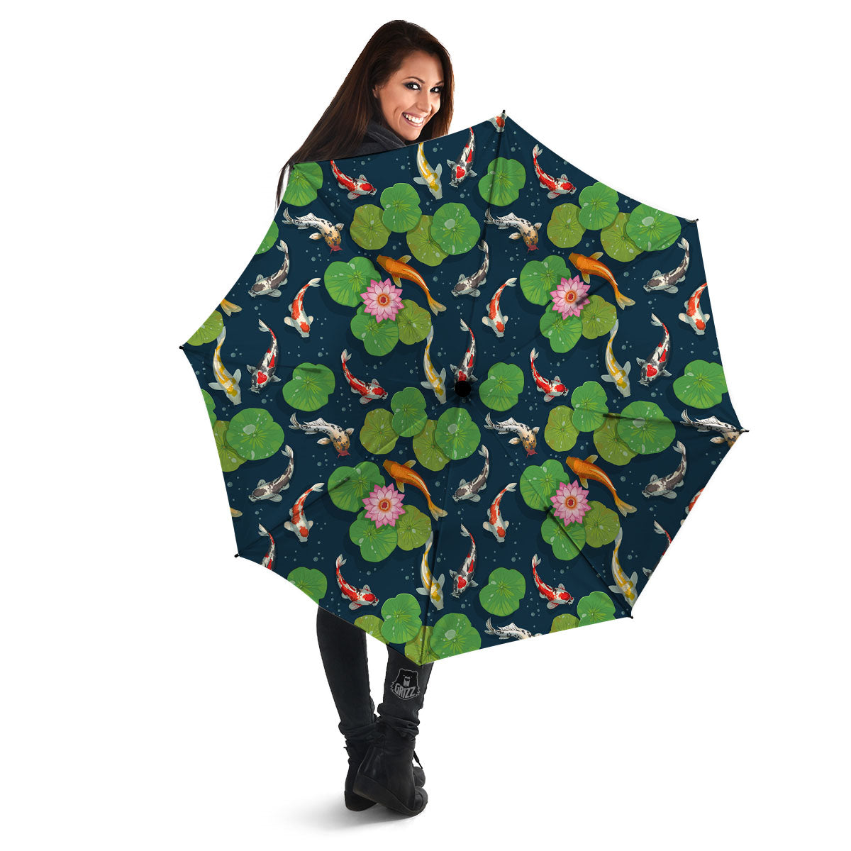 Lotus And Koi Carp Print Pattern Umbrella-grizzshop
