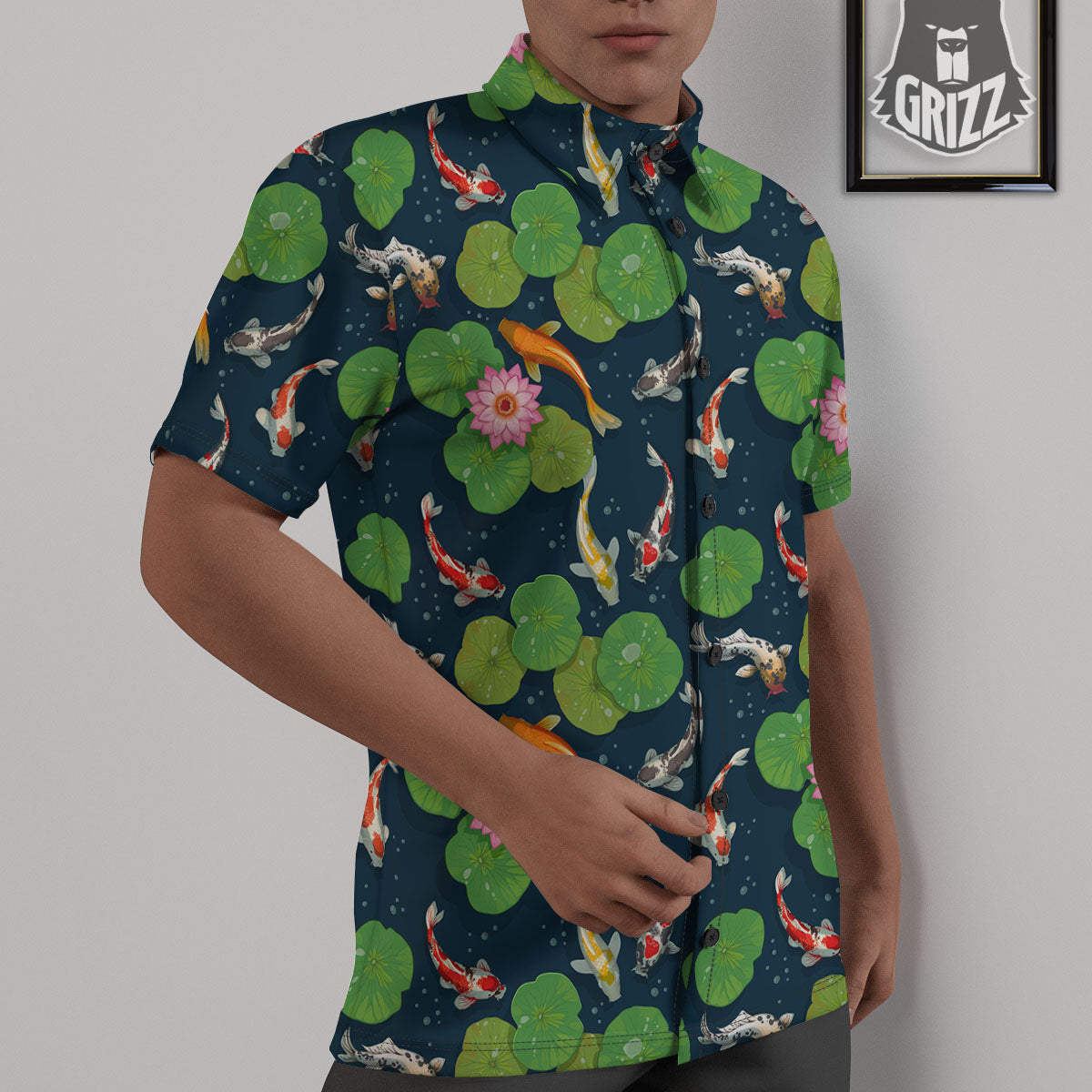 Lotus And Koi Carp Print Pattern Untucked Shirts-grizzshop