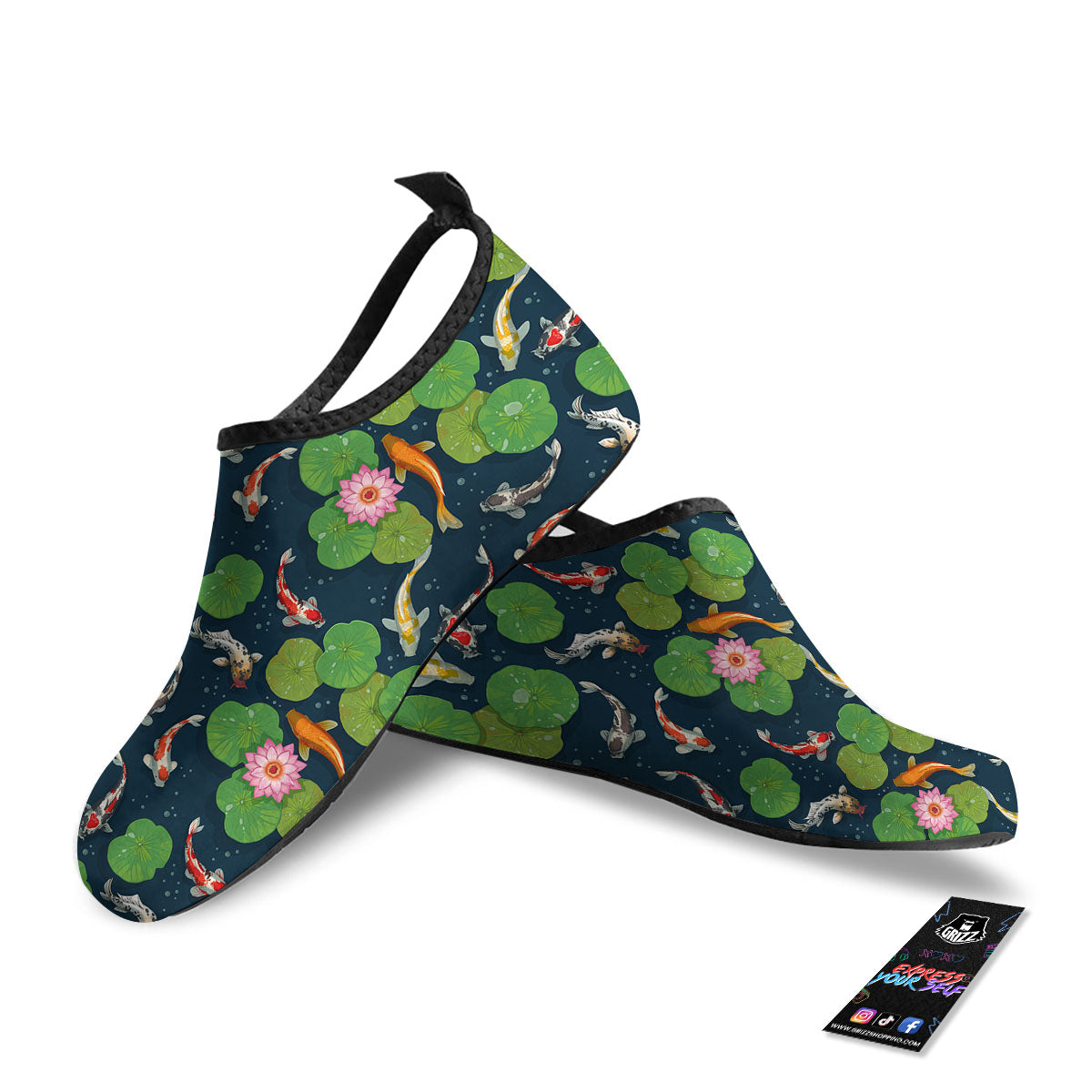 Lotus And Koi Carp Print Pattern Water Shoes-grizzshop